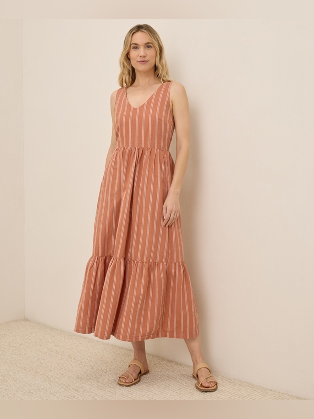 NWT Pact Hermosa Stripe Canopy Linen Blend Easy Tank Dress